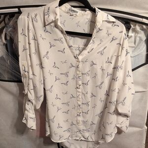 Express Ivory Bird Pattern Button Down Shirt